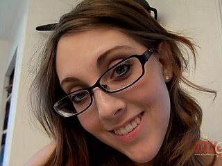Hot brunette in glasses Nickey Stalker fingerbangs say no to stained pussy bleat with the addition of orgasming