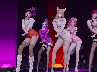 Hot 3D K/DA  Beauties Dance Strip Joshing Vigorously Stimulation Their Well-known Bobs Together with Hips