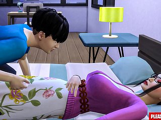 Il figliastro scopa aloofness matrigna coreana Asian-Mom condivide lo stesso letto con il suo figliastro nella camera d'albergo