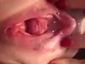 Wife's big clit increased by unwrapped pussy